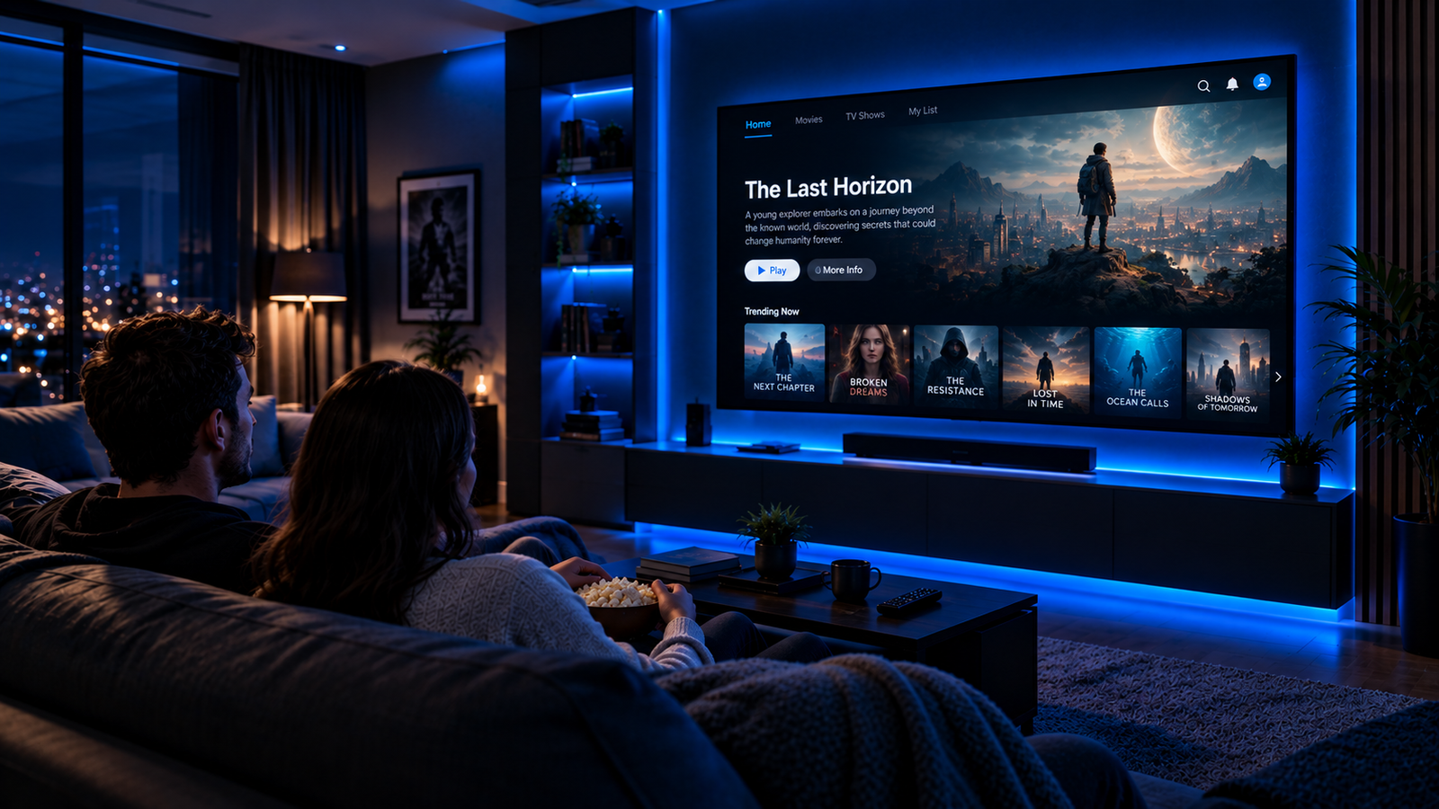 Family enjoying entertainment together at home