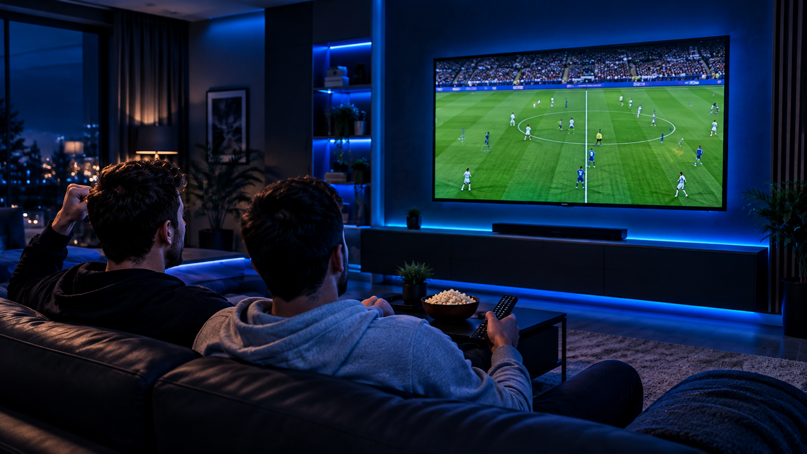Family watching television together at home